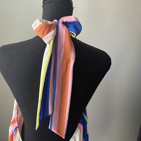 Line and Dot tie-neck striped halter top XL - Picture 3 of 6